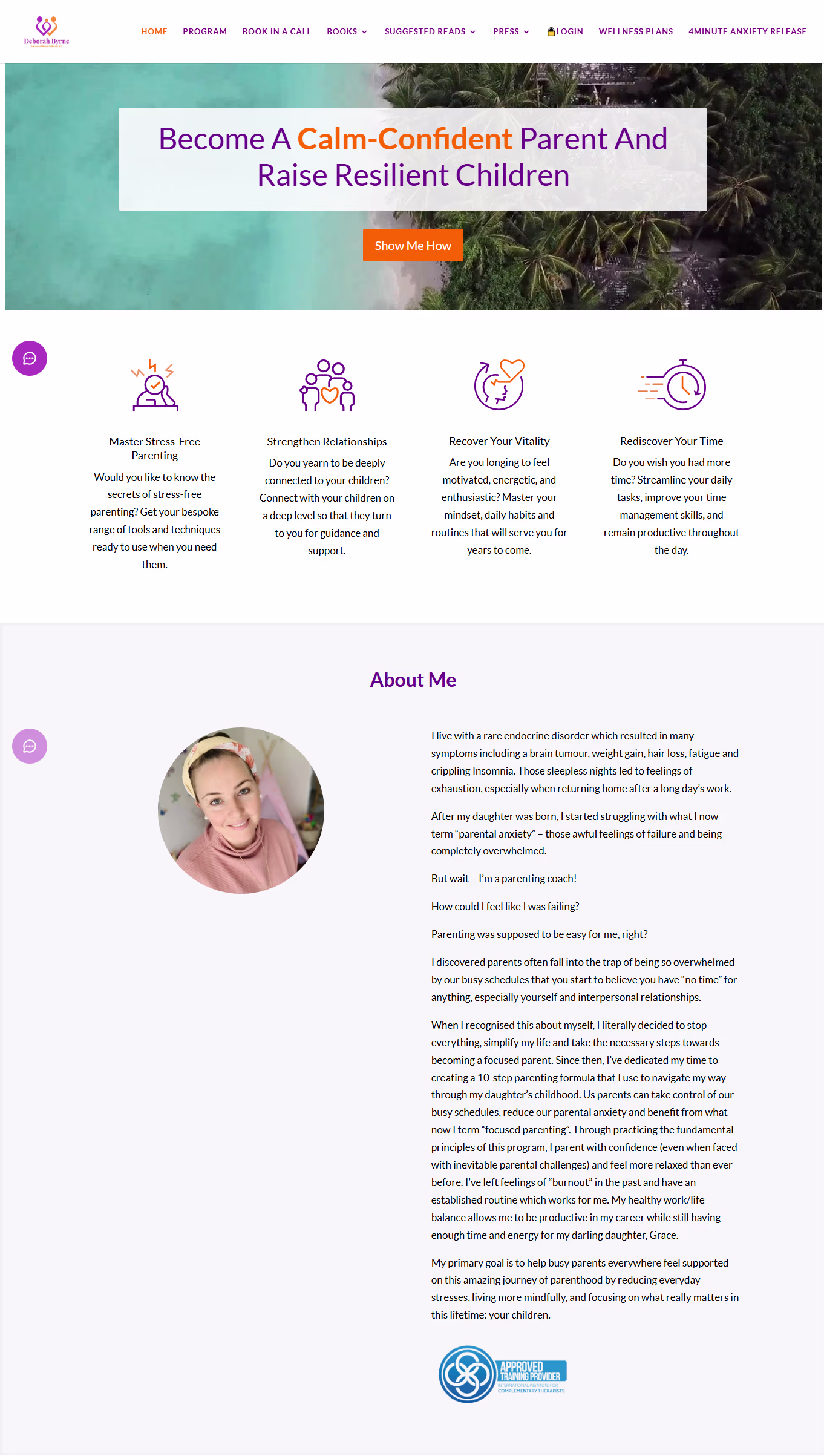 Client site for a calm-confident parenting coach