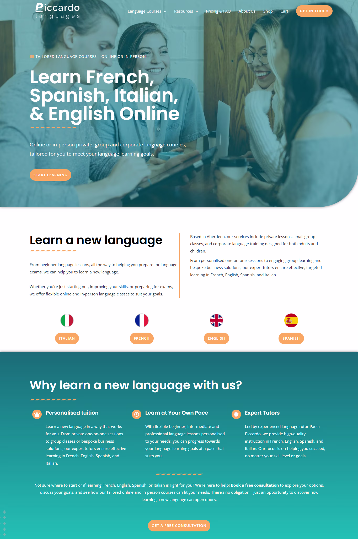 Client site for an online language school