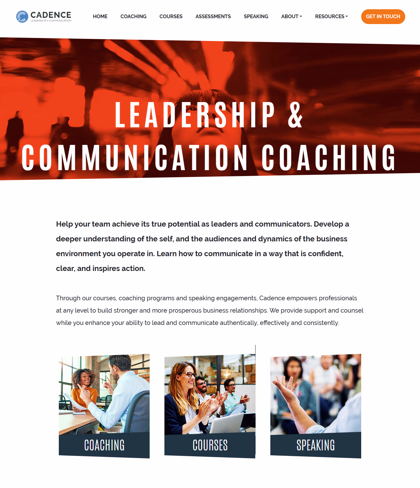 Client site for a leadership coaching practice
