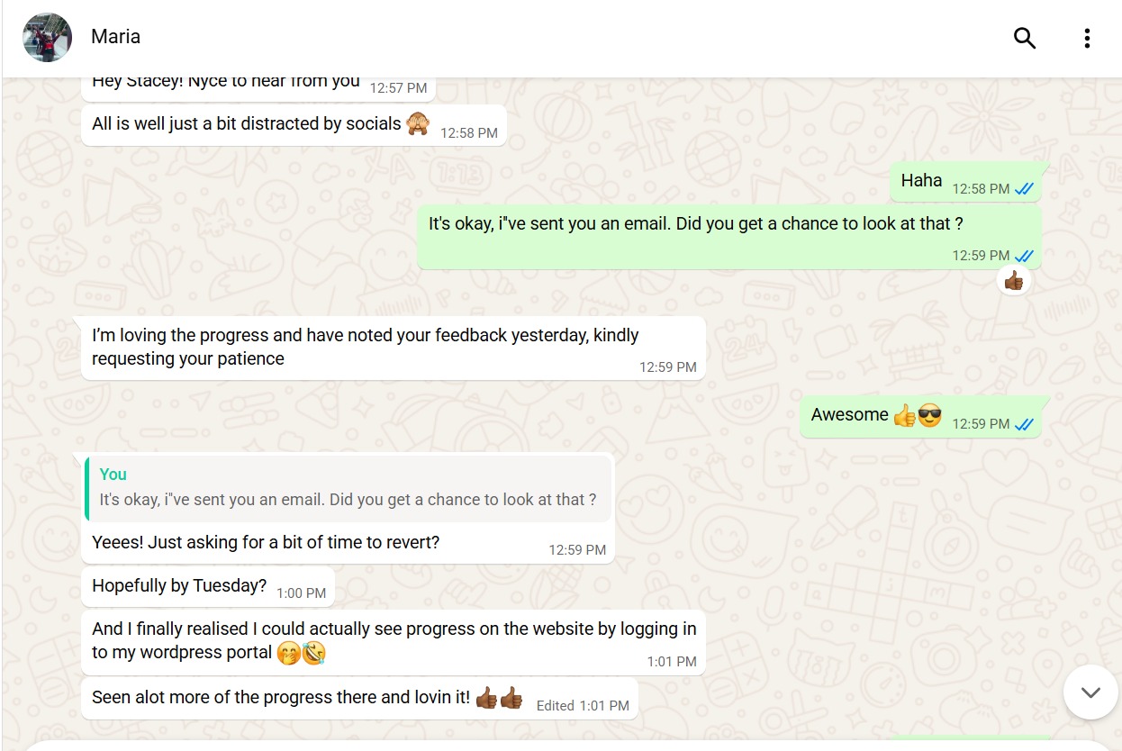WhatsApp testimonial from a coaching client